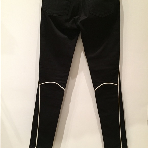 Rag and Bone Black pants with cream Leather piping - Picture 3 of 7